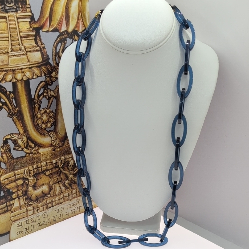 J. Crew Navy Blue Statement Necklace With Ribbon Closure